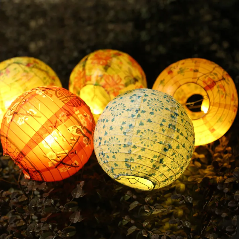 2 елемента 8-инчов Печатни Цвете Кръгъл Хартиен Фенер Сватба, Рожден Ден, Коледна Украса Средата на Есента Фенер Китайски Фенери