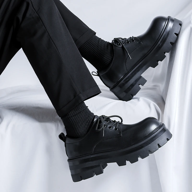 2023 Мъжки Корейски Кожени Oxfords На платформата Без шнур, Дебели Мъжки Обувки-Дерби Tottom, Ежедневни Лоферы, Мъжки Вечерни Модела Обувки С Квадратни Пръсти