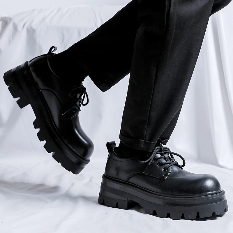 2023 Мъжки Корейски Кожени Oxfords На платформата Без шнур, Дебели Мъжки Обувки-Дерби Tottom, Ежедневни Лоферы, Мъжки Вечерни Модела Обувки С Квадратни Пръсти