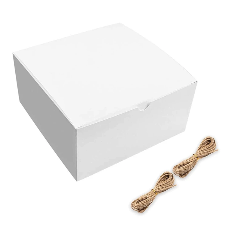 Бели подаръчни кутии 12 опаковки 8X8x4 инча, книжен подарък кутия с капак за сватбен подарък, подарък за шаферките
