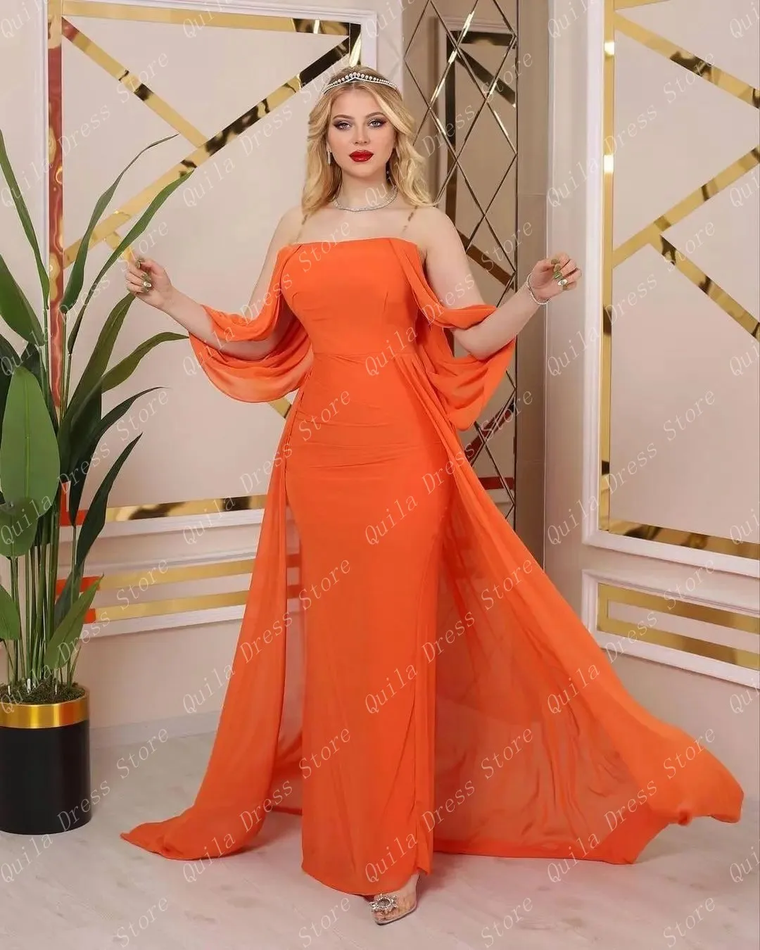 Елегантни оранжеви директни рокли за абитуриентски бал за жени 2023 година без презрамки и Дължина до пода, тюлевые нагънат вечерни рокли за партита, ушити по поръчка