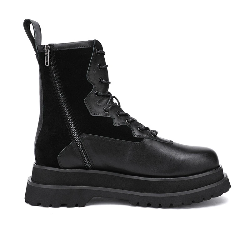 Есенно-зимни солдатские обувки на дебела подметка, стръмни черни армейските къси ботуши, мъжки дишащи обувки с повишена проходимост дантела
