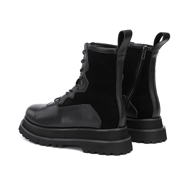 Есенно-зимни солдатские обувки на дебела подметка, стръмни черни армейските къси ботуши, мъжки дишащи обувки с повишена проходимост дантела