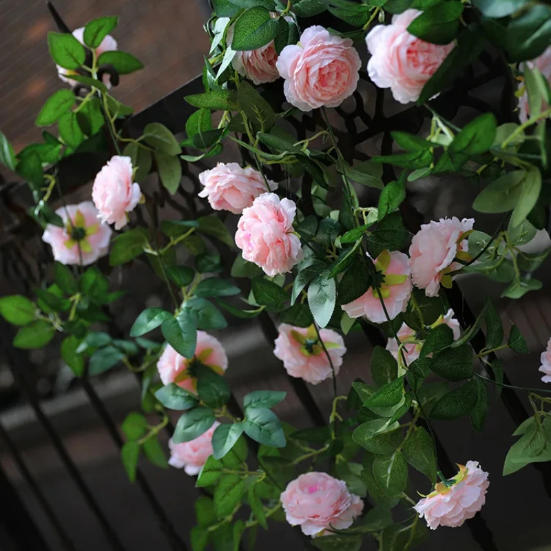 изкуствени цветя с дължина 2 метра, лоза, коприна Божур, имитация на сватба, Божури, лоза, Зелено растение, за Украса на дома балкона и градината
