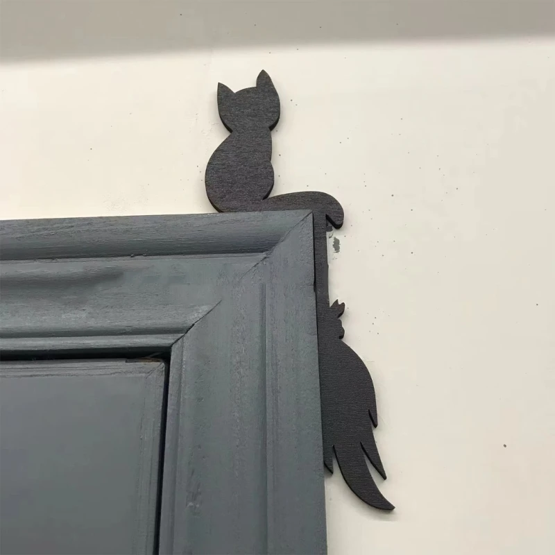 Ново декорация на рамката на вратата на Хелоуин 2024 г. 6 бр./компл., Черни котки, прилеп, ъглов декор за декорация на стените спални