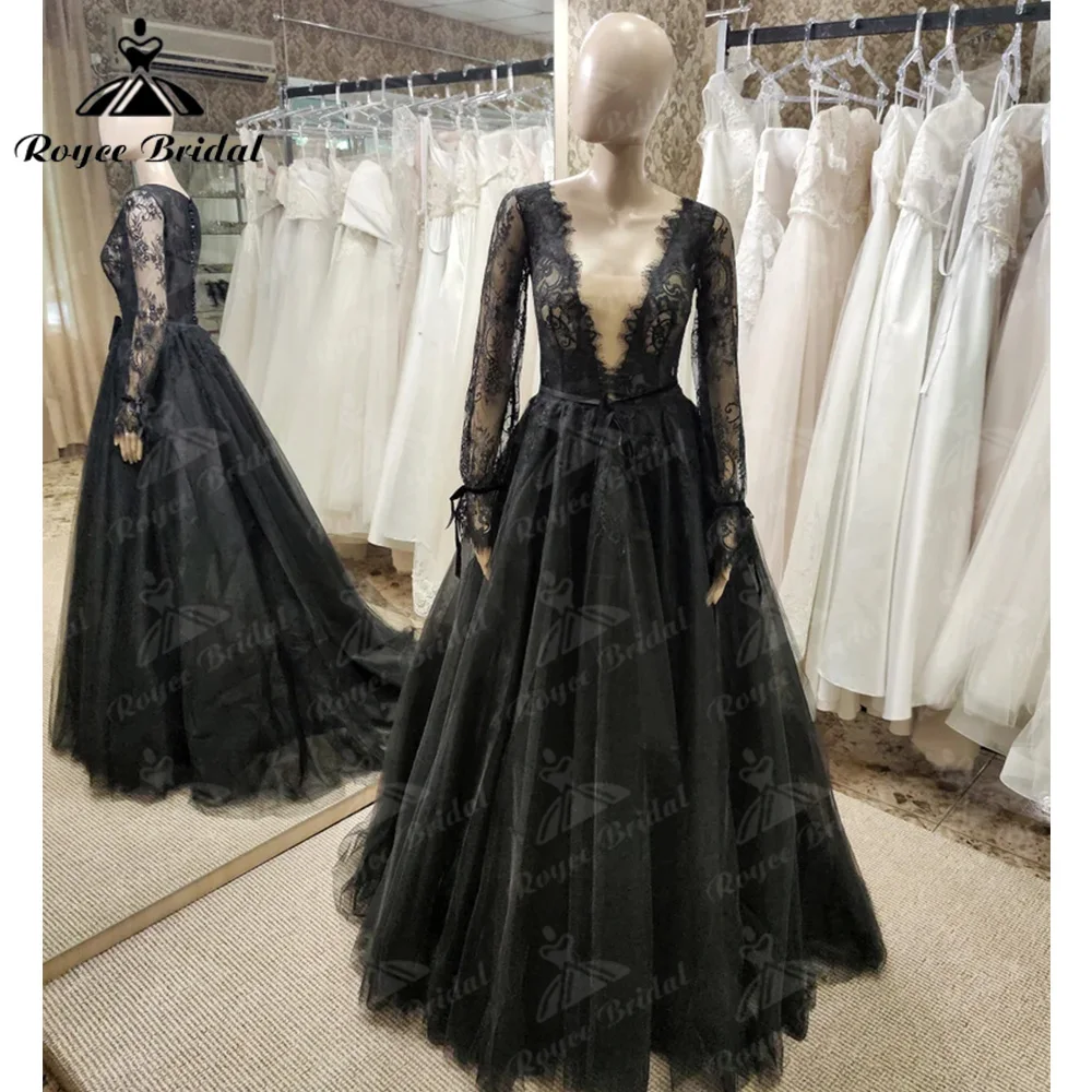 Стилни черни рокли за абитуриентски бал с дантела аппликацией с дълги ръкави и V-образно деколте, вечерни рокли за възрастни, облекла за официални партита De Rode Morrie