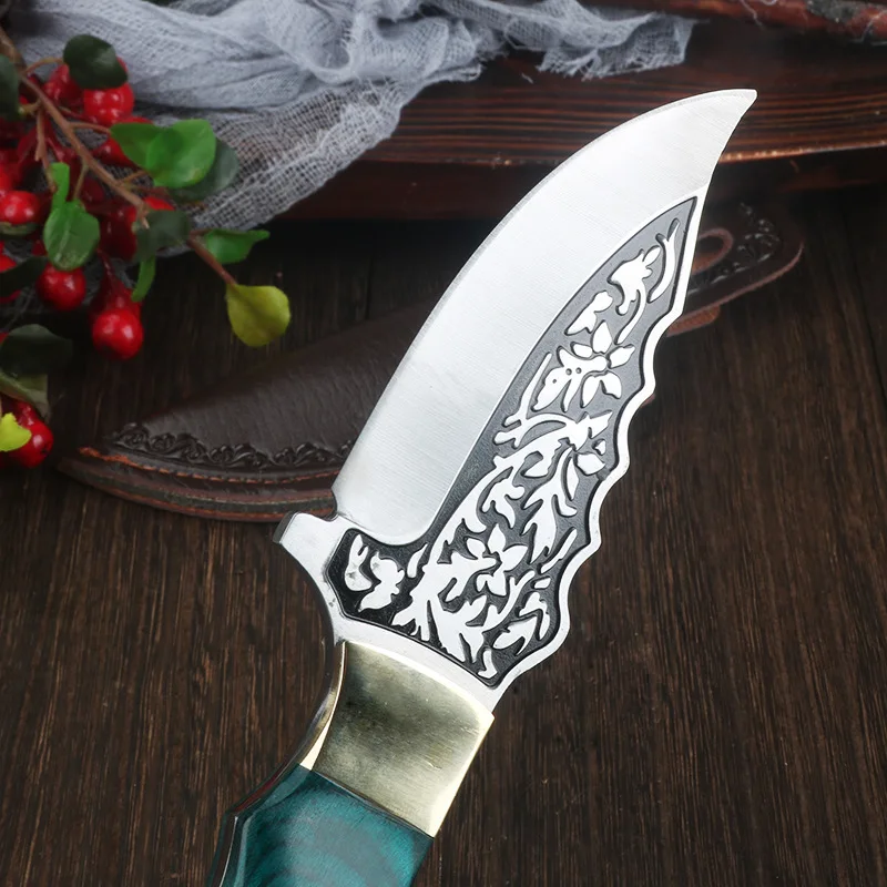 3,5-инчов ловен нож с кобур, остър нож за почистване на зеленчуци, обелване, барбекю, туристически подправени кухненски ножове ръчна изработка с дървена дръжка.
