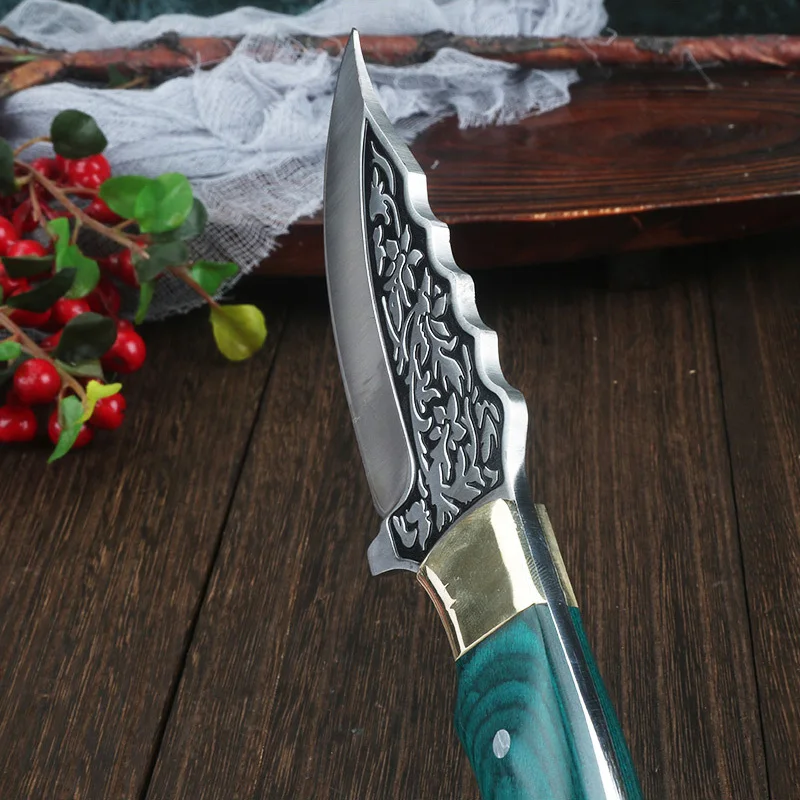 3,5-инчов ловен нож с кобур, остър нож за почистване на зеленчуци, обелване, барбекю, туристически подправени кухненски ножове ръчна изработка с дървена дръжка.