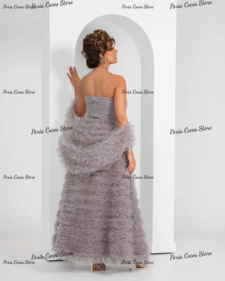 A-line Mesh Dress Strapless Секси абитуриентски бал Gown без гръб Sleeveless Tulle Skirt Celebrity Banquet рокли за триумф