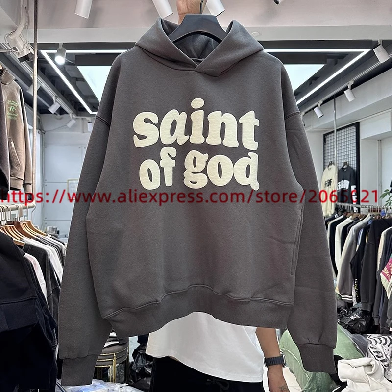Hoody с качулка 23FW Puff с логото на Saint Of God За мъже и жени, високо качество на извънгабаритни реколта пуловери CPFM, Свитшоты Saint Michael