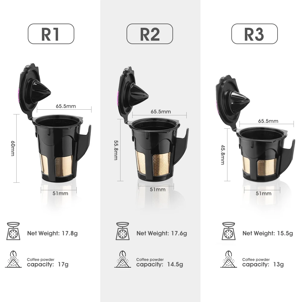 ICafilas 3шт Модернизиран Многократно кафе Капсульных Филтри K-cup R1, R2, R3 За Kffee Caeurig 2.0 K Cup Capsule За K200 K300 K350 K400