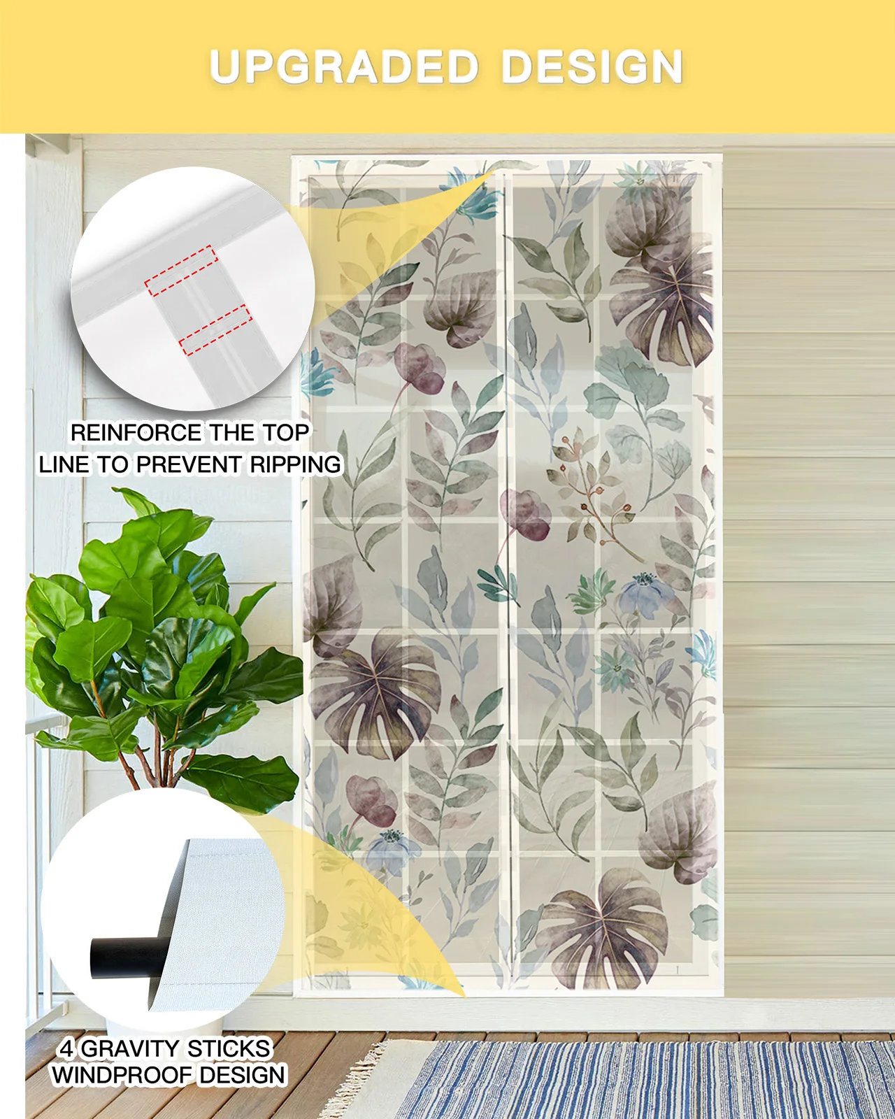 Акварелни листа от тропически растения, Магнитна рамка, която да завеса, лятна хол, спалня, Домашно врата завеса с противомоскитной мрежа