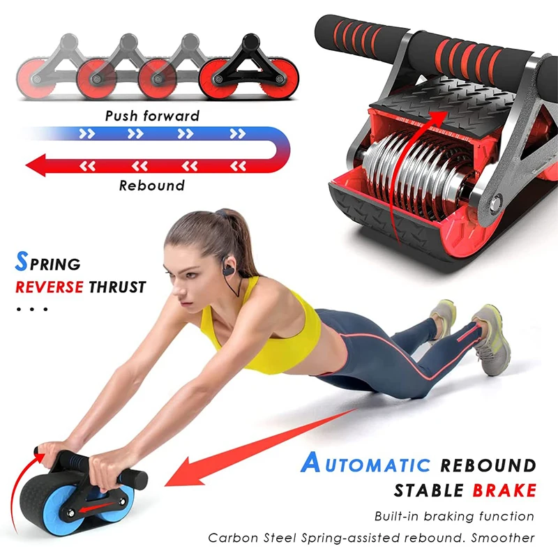 Двойно кръгло колело за мускулите на корема с автоматично отскок, Беззвучная силовата тренировка, колелото за перекатывания корема, домакинство
