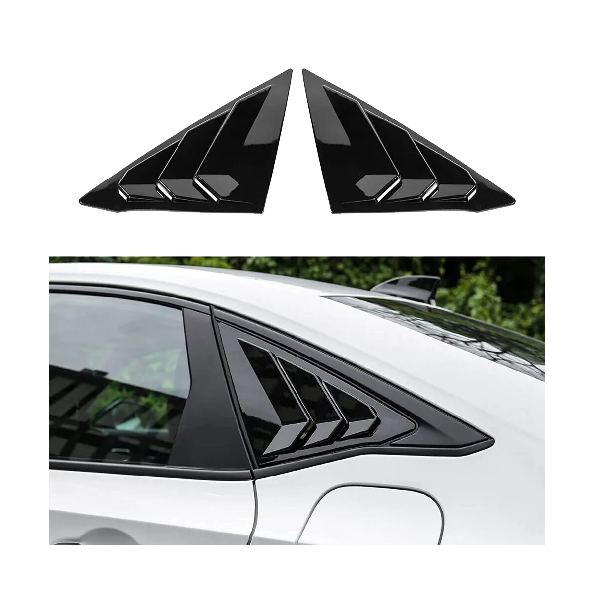 За Honda Civic 2022 2023 Седан Задната странична вентилационна решетка на една четвърт от прозорците, покриване на щори, черен