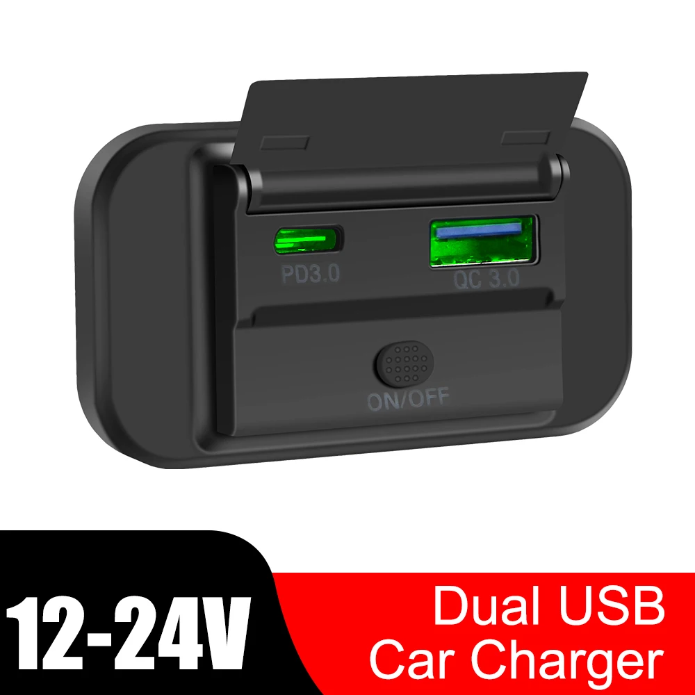 Зарядно за кола, Контакта адаптер, Dual USB-бързо зареждане на PD 3.0 12V/24V за мотоциклет, кемпера, камион, квадроцикла, лодки, автомобили RV