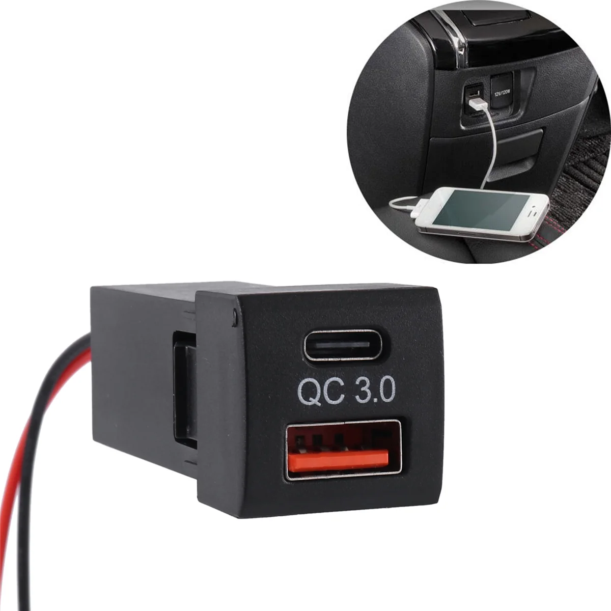 Зарядно за кола с два USB конектори, адаптер PD Type-C за Toyota QC 3.0 Quick Charge