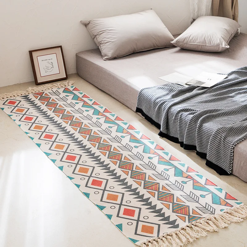 Луксозен хлопчатобумажный бельо мек килим, ръчно изработени с пискюли, нощни подложка за хол