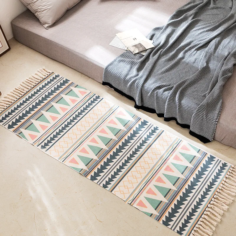 Луксозен хлопчатобумажный бельо мек килим, ръчно изработени с пискюли, нощни подложка за хол