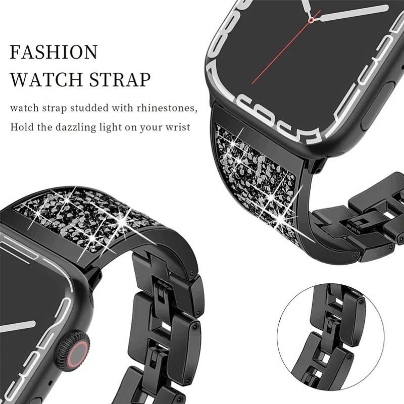 Метален Диамантена каишка за Apple watch Ultra 49 мм 8 7 45 мм 41 мм Луксозна гривна-маншет За iWatch 6 5 4 3 SE 44 мм 42 мм 40 мм каишка