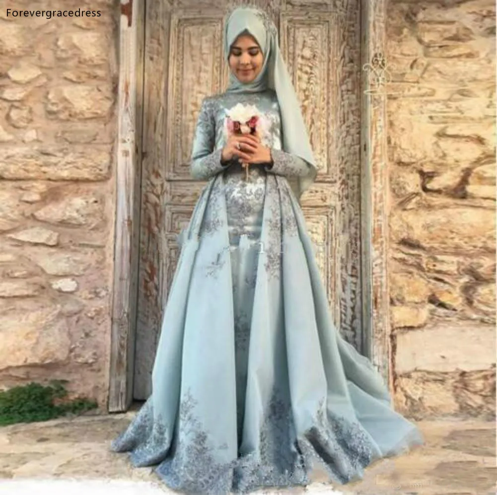 Мюсюлмански булчински рокли от Дубай в Близкия Изток трапецовидна форма, с дълги ръкави, дантелени вечерни сватбени рокли, ушити по поръчка, са на разположение големи размери