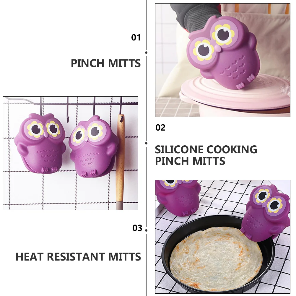 Ръкавици за фурна Owl Силиконови Топлоустойчиви дръжки, кухненски ръкавици, поставка за кухненски ръкавици, лилаво Силикагелевый захват за готвене