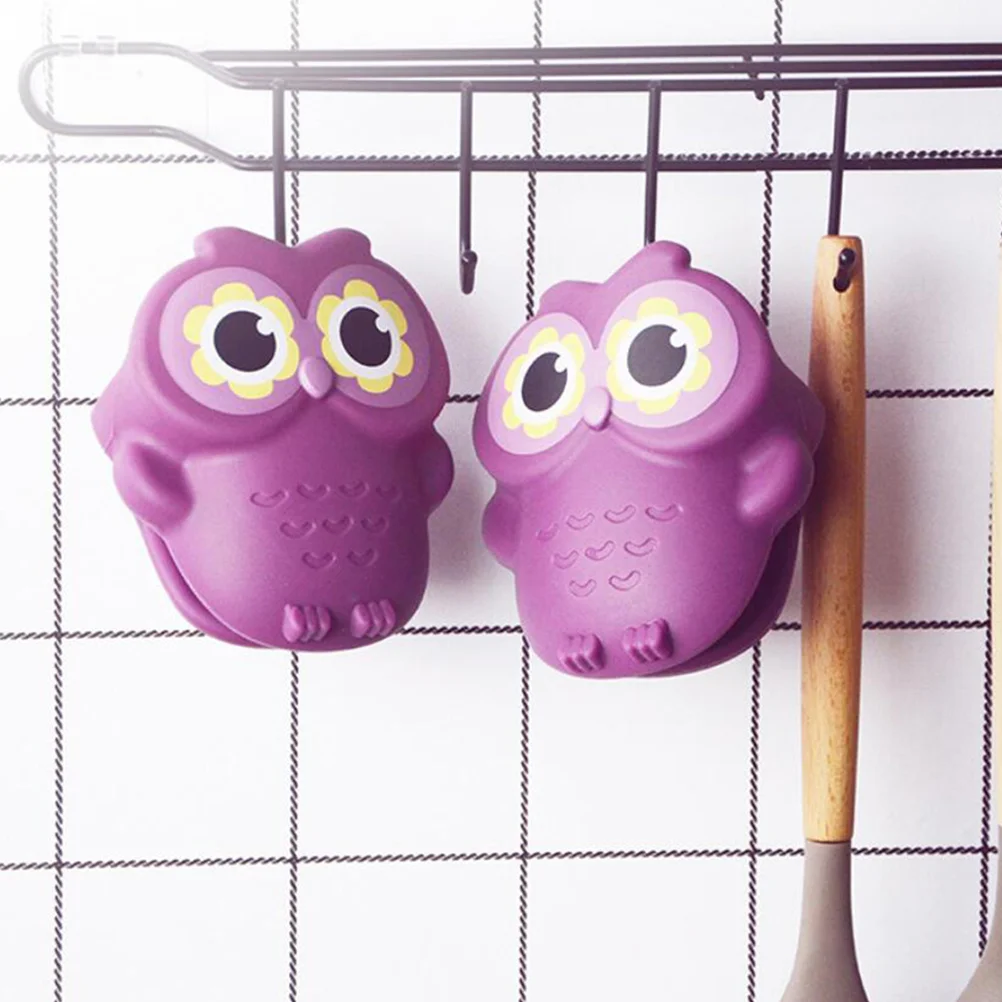 Ръкавици за фурна Owl Силиконови Топлоустойчиви дръжки, кухненски ръкавици, поставка за кухненски ръкавици, лилаво Силикагелевый захват за готвене